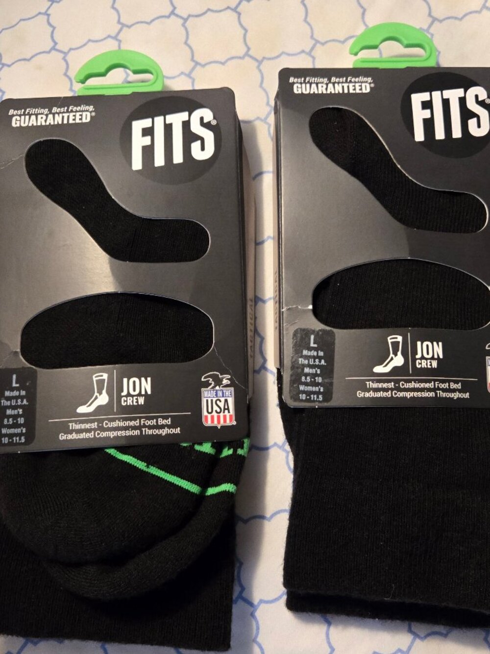 2 Pairs- Fits Socks "Jon Light" Black Tactical Merino Crew Sock Sz. Men's 8.5-10
